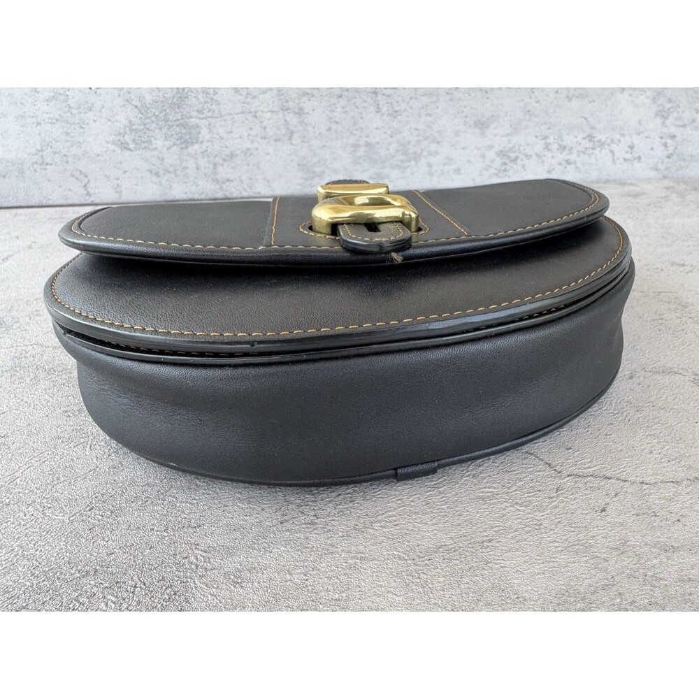 COACH Saddle 20 Logo C Black Handbag Glovetanned Leather Crossbody Bag - Picture 9 of 9